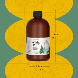 Sized at 6.3" tall and 2.76" wide, 18oz Refill of Sensitive Skin Body Wash EcoBalance Cleanser, refills all Wild& Pure bottles - mist, foam, and travel size