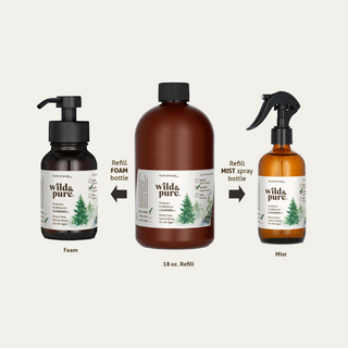 Wild & Pure 18oz Refill works in all EcoBalance Cleanser bottles - large sink foamer, 4oz and 8oz Mist, and our travel sizes too!